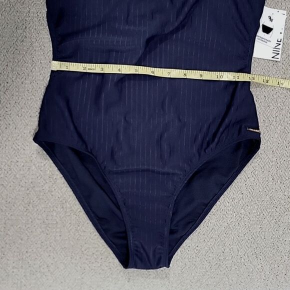 Nine West Solid Navy Blue Ribbed Tie Back One Piece Swimsuit- Size Medium - Picture 10 of 15
